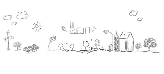 Naklejka premium grüner Wasserstoff Brennstoffzelle Energie Zeichnung 