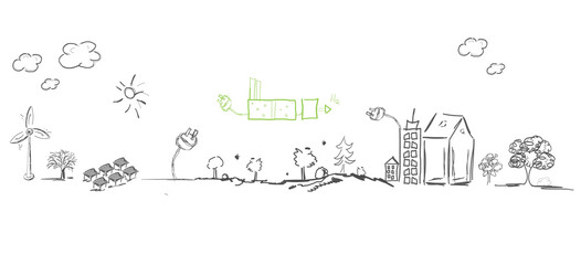 Grüner Wasserstoff Brennstoffzelle Skizze Zeichnung Hintergrund Band Banner