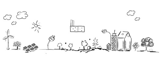 Brennstoffzelle Grüner Wasserstoff Skizze Zeichnung Band Banner