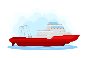 Red Luxury Yacht with Cabin as Water Transport Vector Illustration