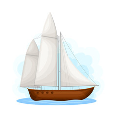 Sailing Boat with Mast ans Sails as Water Transport Vector Illustration