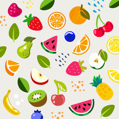 various fruits and berries on beige background