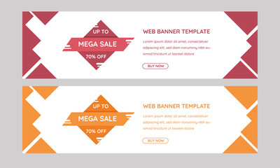 Web banner red and orange colors simply and modern design vector template