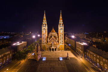 aerial photo of  beautiful Cathedral of Szeged