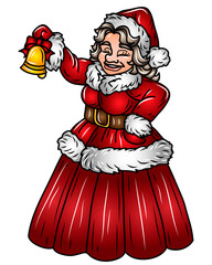 Mrs. Santa Claus. Wall sticker Color, graphic, decorative portrait of Mrs. Santa Claus with a bell. Digital vector drawing.