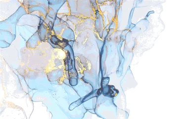 Blaue, graue, weiße und goldene Steinmarmorstruktur. Abstrakter Vektorhintergrund der Alkoholtintentechnik. Moderne Luxusfarbe in Naturfarben mit Glitzer. Vorlage für Banner, Poster. Flüssige Kunstmalerei © Kusandra