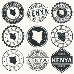 Kenya Set of Stamps. Travel Stamp. Made In Product. Design Seals Old Style Insignia.