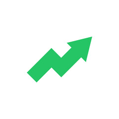 Rising arrow green icon. Vector success illustration isolated on white.