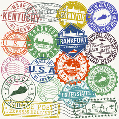 Frankfort Kentucky Set of Stamps. Travel Stamp. Made In Product. Design Seals Old Style Insignia. 