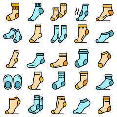 Socks icons set. Outline set of socks vector icons thin line color flat on white