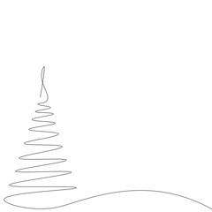 Christmas tree line drawing. Vector illustration