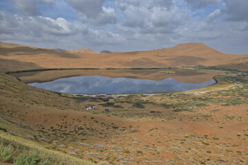 Lake Zhalate among sand dunes-Badain Jaran Desert. Alxa Plateau-Inner Mongolia-China-1074