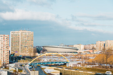 Cityscape of Katowice  with the beautiful Spodek arena, Poland