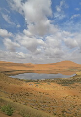 Fototapeta na wymiar Lake Zhalate among sand dunes-Badain Jaran Desert. Alxa Plateau-Inner Mongolia-China-1076