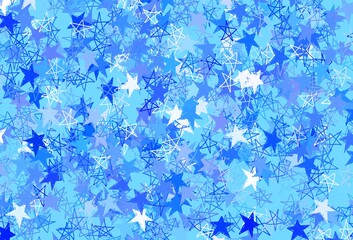 Light BLUE vector pattern with christmas stars.