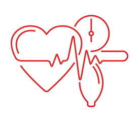 Sphygmomanometer logo or icon in thin line - device for measuring blood pressure - collapse and release the artery under the cuff in a controlled manner