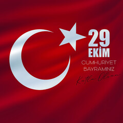 29 Ekim Cumhuriyet Bayrami kutlu olsun, Republic Day in Turkey. Translation: Happy 29 October Turkey Republic Day. Vector illustration, poster, celebration card, graphic, post and story design.