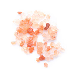 Himalayan pink salt raw crystals Isolated on White Background.