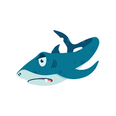 Sharks in cartoon style. Comic sharks emotions. Ocean fish character. Collection of illustrations for children isolated on a white background. Vector