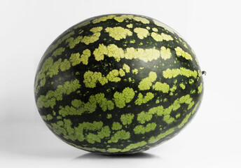 Fresh watermelon on a white background. Isolate. Side view.