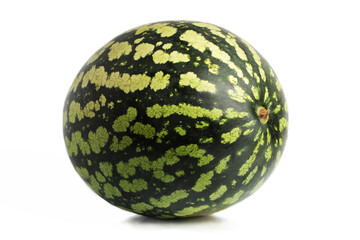 Fresh watermelon on a white background. Isolate. Top view . Three-quarters.