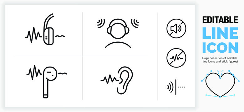 Editable line icon set of noise canceling technology