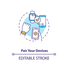 Pair devices concept icon. Setup instruction idea thin line illustration. Sync mode. Basic pairing via wireless technology. Vector isolated outline RGB color drawing. Editable stroke