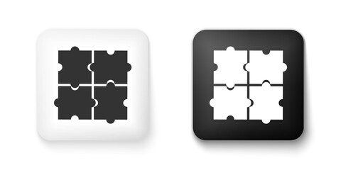 Black and white Piece of puzzle icon isolated on white background. Business, marketing, finance, template, layout, infographics, internet concept. Square button. Vector.