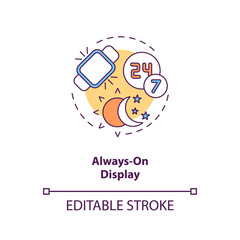 Always-on display concept icon. Device capability idea thin line illustration. AOD feature. Essential information on main screen. Vector isolated outline RGB color drawing. Editable stroke