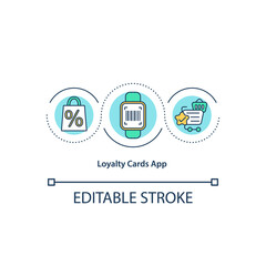 Loyalty cards app concept icon. Smart watch sales monitoring program. Special offers idea thin line illustration. Vector isolated outline RGB color drawing. Editable stroke