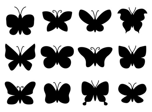 Hand drawn butterflies silhouettes set. Can be used as design elements for girl kids prints, fantasy background elements, tatto sketch decoration.