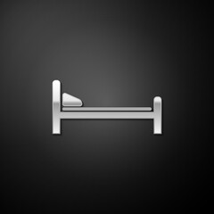 Silver Hospital Bed icon isolated on black background. Long shadow style. Vector.