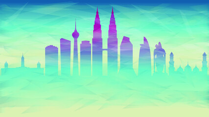 Kuala Lumpur Malaysia. Broken Glass Abstract Geometric Dynamic Textured. Banner Background. Colorful Shape Composition.
