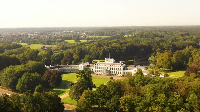 Soestdijk, Utrecht / The Netherlands - October 10th 2020: Royal Palace Soestdijk The Netherlands from the air