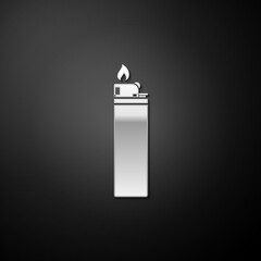Silver Lighter icon isolated on black background. Long shadow style. Vector.
