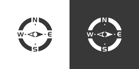 Compass. East direction. Isolated icon on black and white background. Weather vector illustration