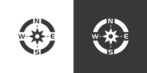 Compass. Wind rose sign. Isolated icon on black and white background. Weather vector illustration