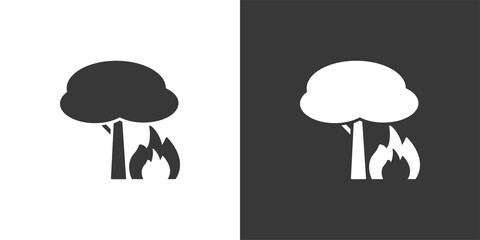 Fire and tree. Isolated icon on black and white background. Weather vector illustration