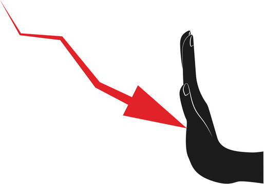 Gr&aacute;fico rojo en crisis parado por una mano.