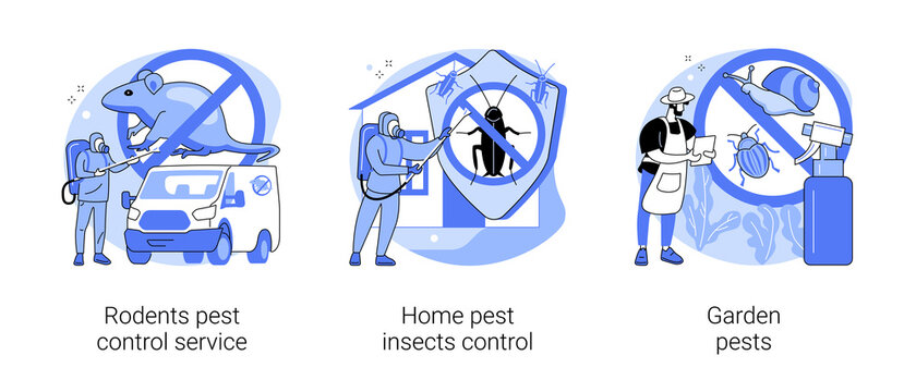 House And Garden Protection Abstract Concept Vector Illustration Set. Rodents Pest Control Service, Home Insects Control, Garden Pests, Rats Trapping, Vermin Exterminator Abstract Metaphor.
