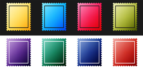 Set Postal stamp icon isolated on black and white background. Vector.