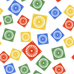 Fototapeta premium Color Computer cooler icon isolated seamless pattern on white background. PC hardware fan. Vector.