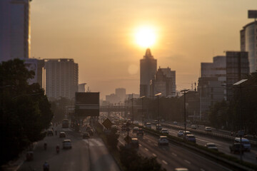 Fototapeta na wymiar Modern cityscape in the sunset
