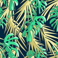 Tropical Leaves Seamless Pattern. Hand Drawn Background. 