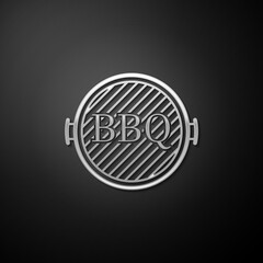 Silver Barbecue grill icon isolated on black background. Top view of BBQ grill. Long shadow style. Vector.