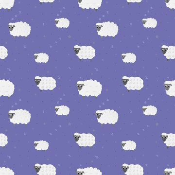 Colourfull pattern with sheeps, stars and dots on light violet background, decorative cute wallpaper for print or textile in cartoon style