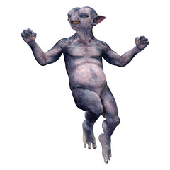 3D Rendering Blue Alien on White