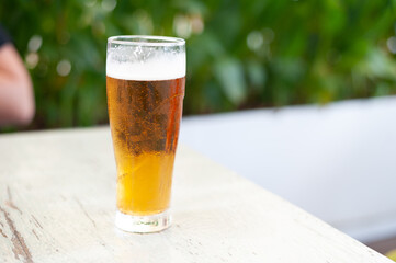 fresh beer in glass cup