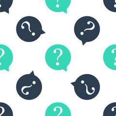 Green Question mark in circle icon isolated seamless pattern on white background. Hazard warning symbol. FAQ sign. Copy files, chat speech bubble and chart web icons. Vector.