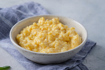 Pumpkin porridge with rice, milk and cinnamon.